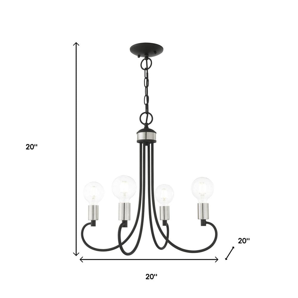 Black Four Light Metal Dimmable Chandelier With Shades