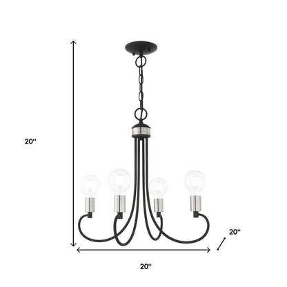 Black Four Light Metal Dimmable Chandelier With Shades