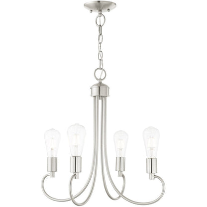 Nickel Four Light Metal Dimmable Chandelier With Shades HomeRoots