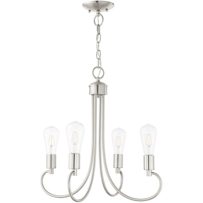 Nickel Four Light Metal Dimmable Chandelier With Shades HomeRoots