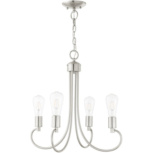 Nickel Four Light Metal Dimmable Chandelier With Shades HomeRoots