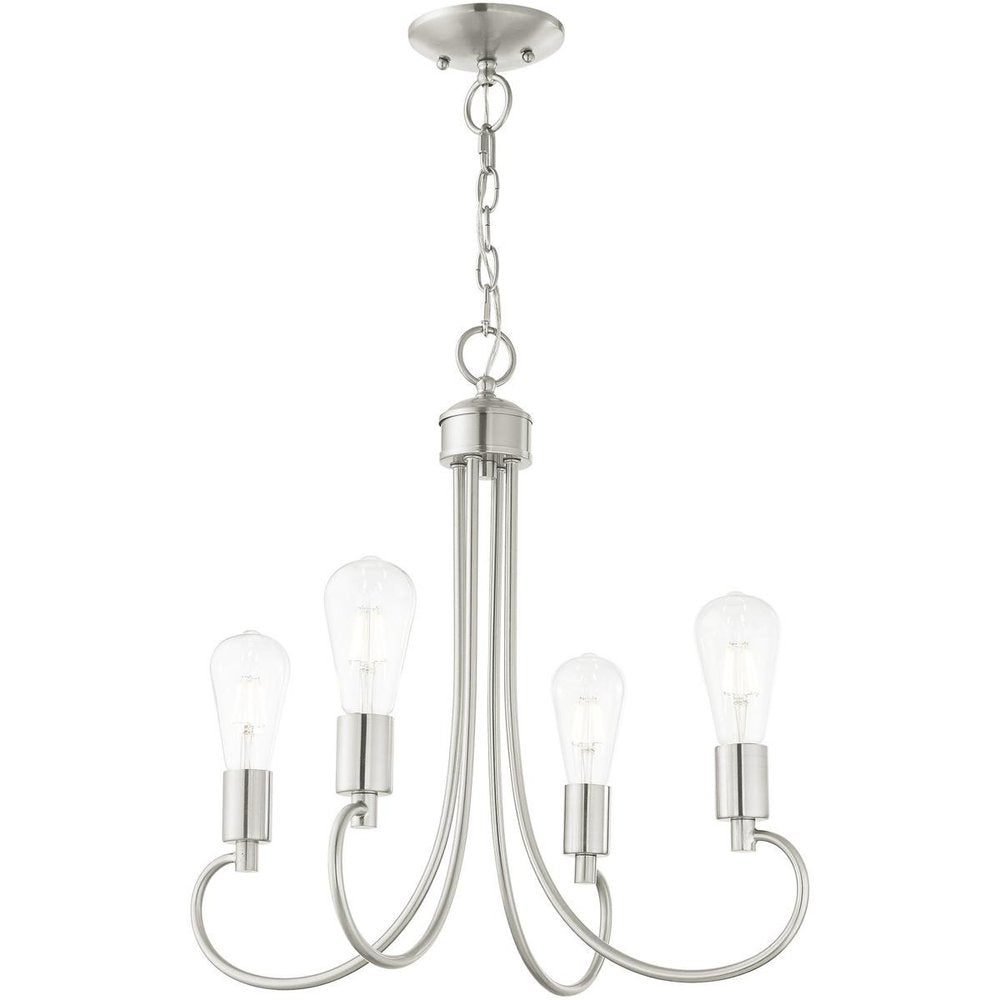 Nickel Four Light Metal Dimmable Chandelier With Shades HomeRoots