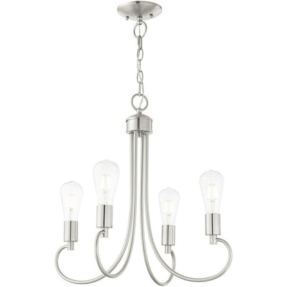 Nickel Four Light Metal Dimmable Chandelier With Shades HomeRoots
