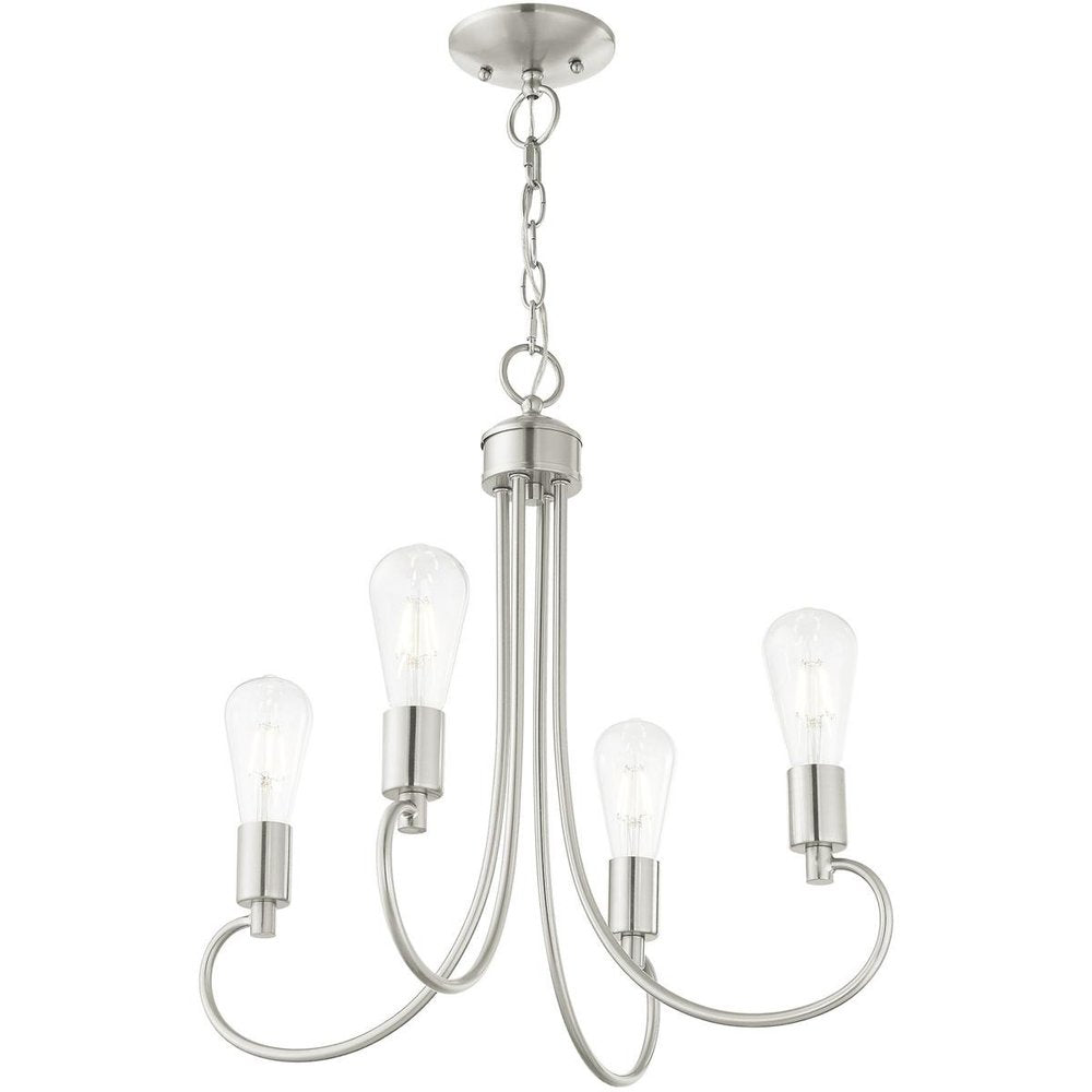 Nickel Four Light Metal Dimmable Chandelier With Shades HomeRoots