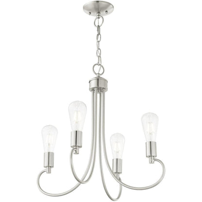 Nickel Four Light Metal Dimmable Chandelier With Shades HomeRoots