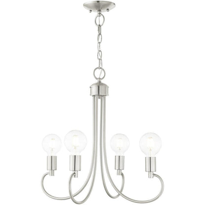 Nickel Four Light Metal Dimmable Chandelier With Shades HomeRoots