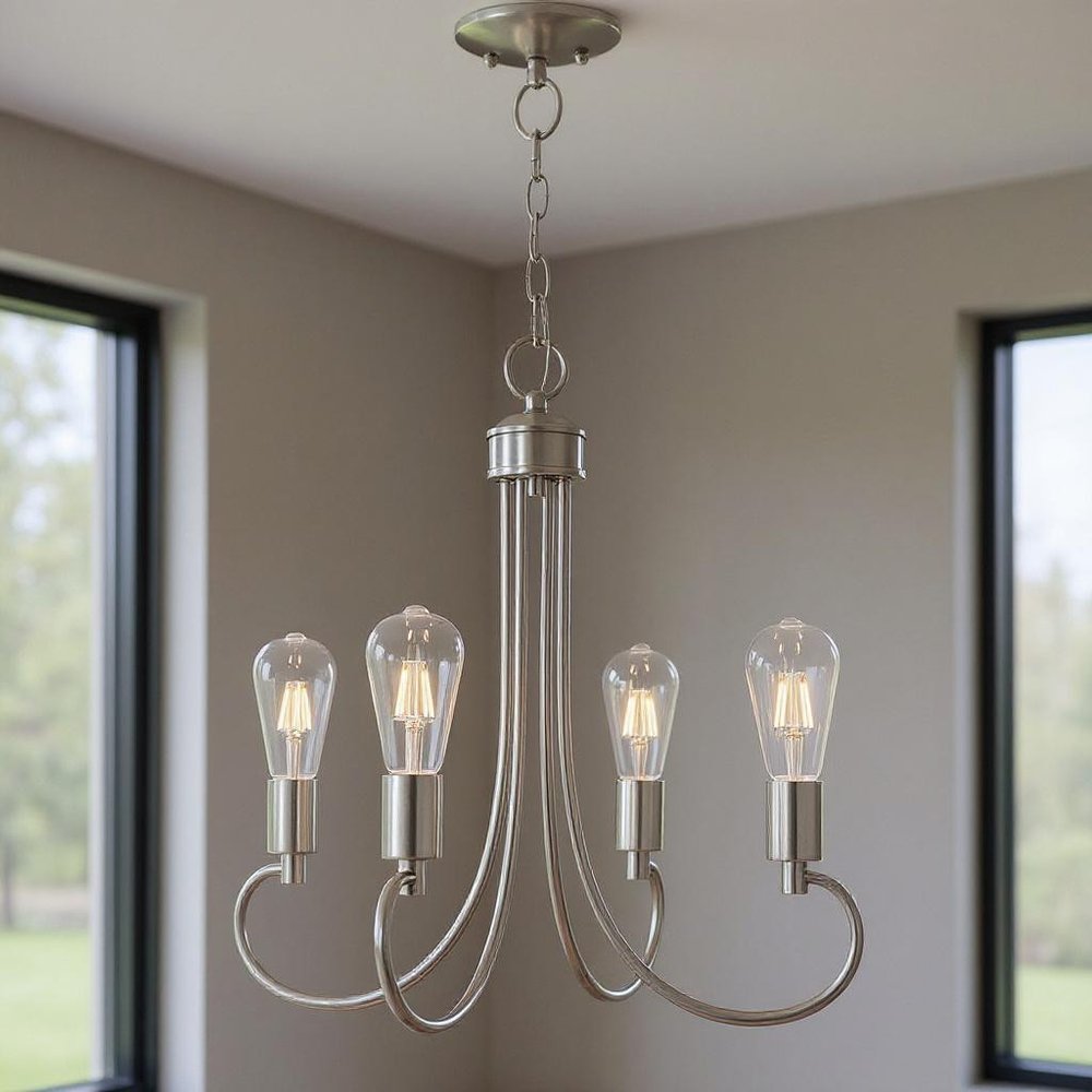 Nickel Four Light Metal Dimmable Chandelier With Shades HomeRoots