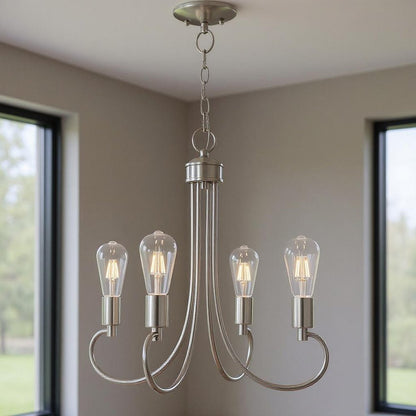 Nickel Four Light Metal Dimmable Chandelier With Shades HomeRoots
