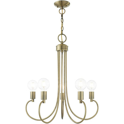 Antiqued Brass Five Light Metal Dimmable Chandelier With Shades HomeRoots