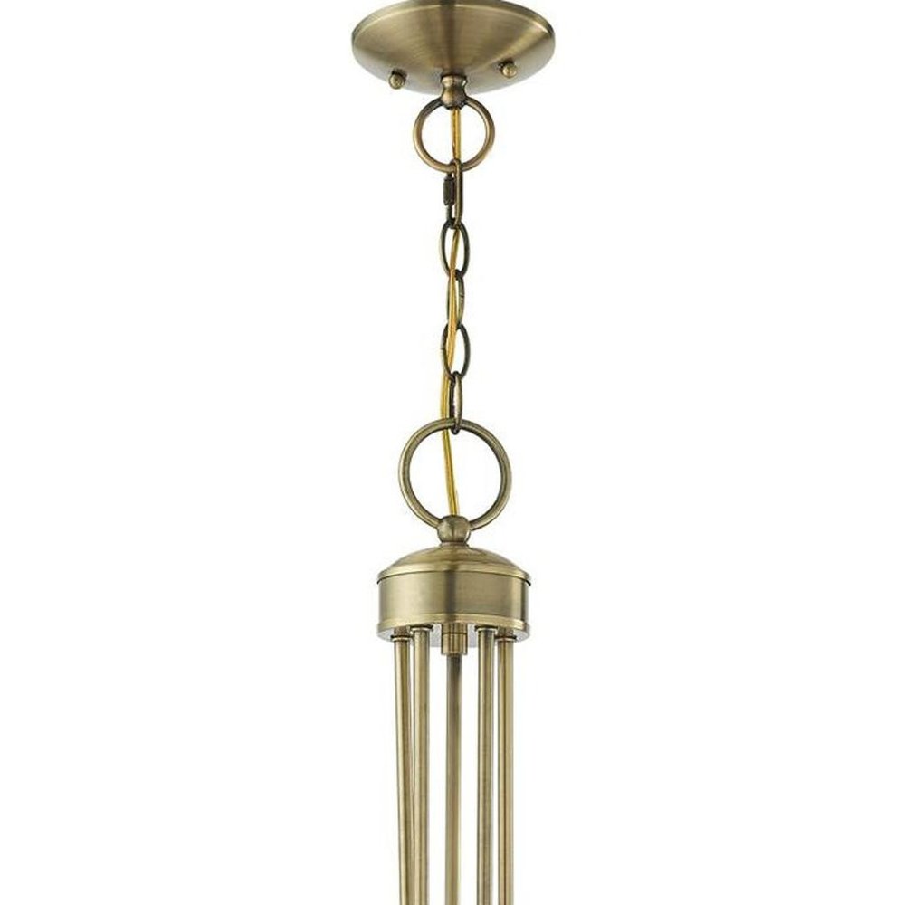 Antiqued Brass Five Light Metal Dimmable Chandelier With Shades HomeRoots