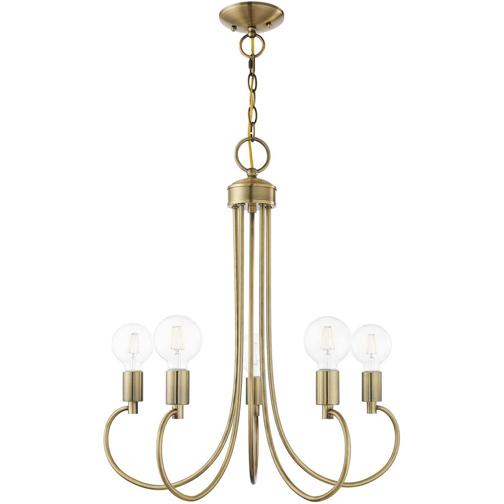 Antiqued Brass Five Light Metal Dimmable Chandelier With Shades HomeRoots