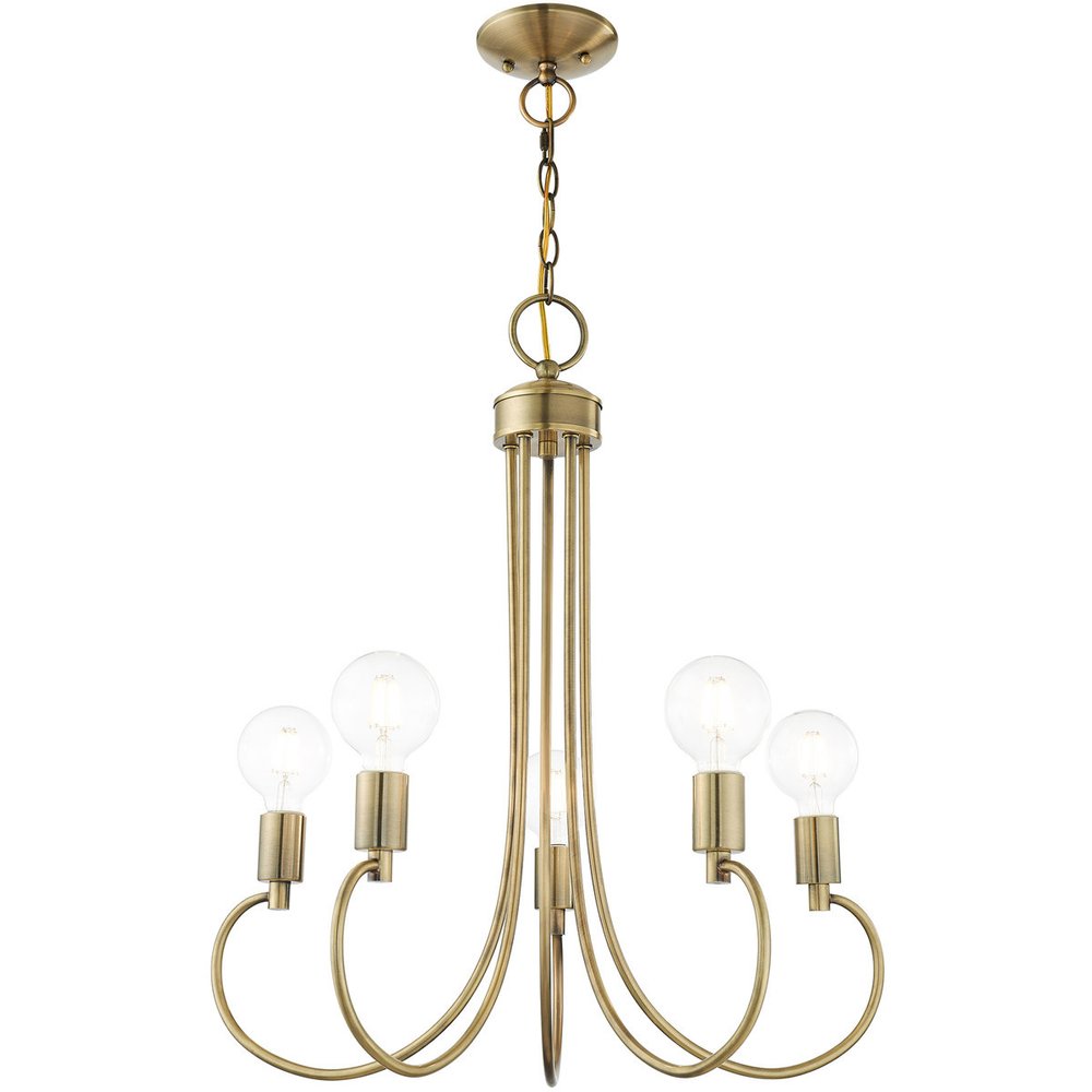 Antiqued Brass Five Light Metal Dimmable Chandelier With Shades HomeRoots