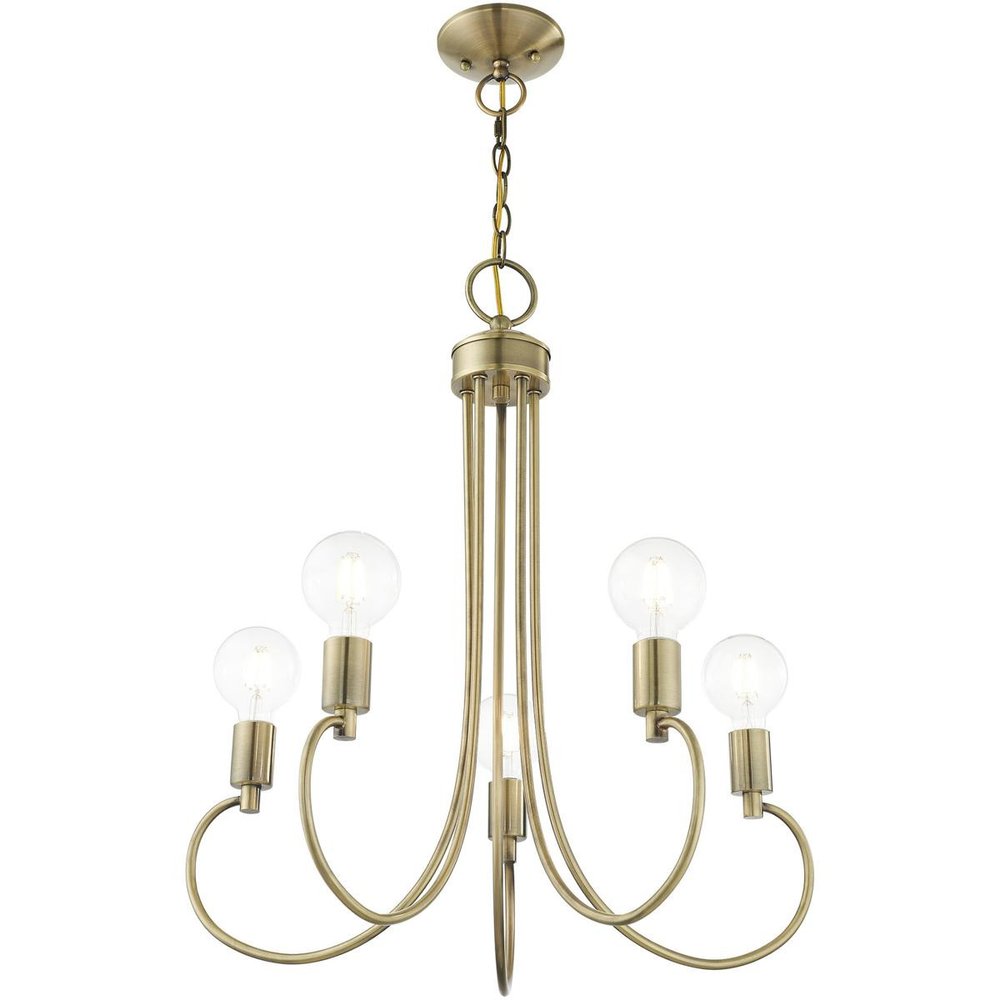 Antiqued Brass Five Light Metal Dimmable Chandelier With Shades HomeRoots