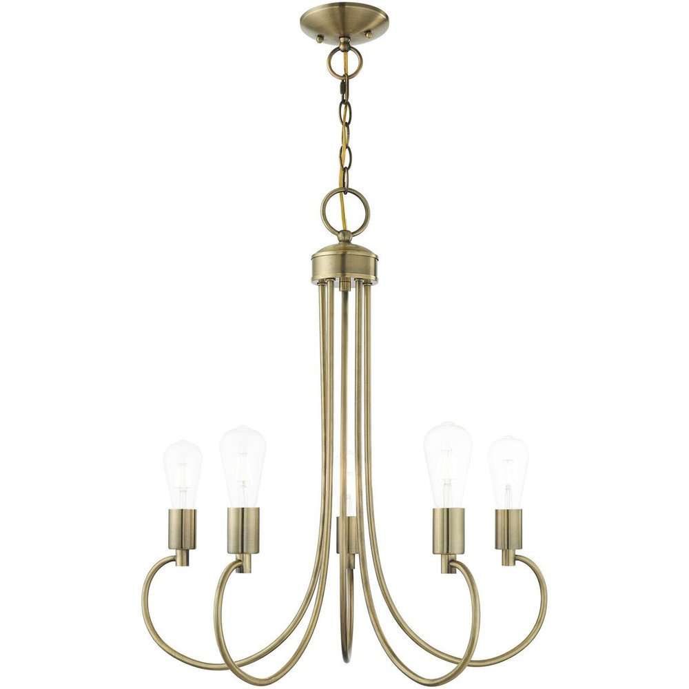 Antiqued Brass Five Light Metal Dimmable Chandelier With Shades HomeRoots