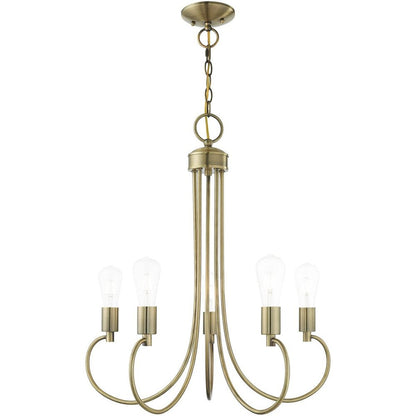 Antiqued Brass Five Light Metal Dimmable Chandelier With Shades HomeRoots