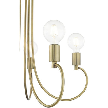 Antiqued Brass Five Light Metal Dimmable Chandelier With Shades HomeRoots