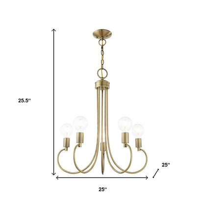 Antiqued Brass Five Light Metal Dimmable Chandelier With Shades HomeRoots