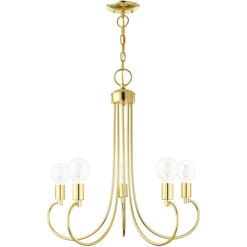 Brass Five Light Metal Dimmable Chandelier With Shades HomeRoots