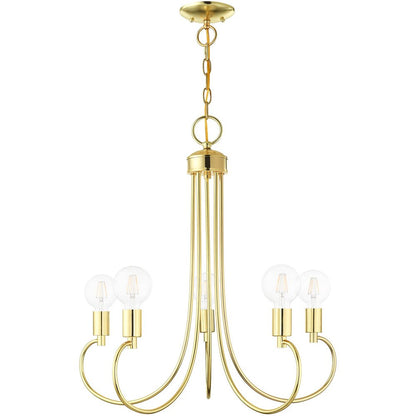 Brass Five Light Metal Dimmable Chandelier With Shades HomeRoots