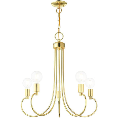 Brass Five Light Metal Dimmable Chandelier With Shades HomeRoots