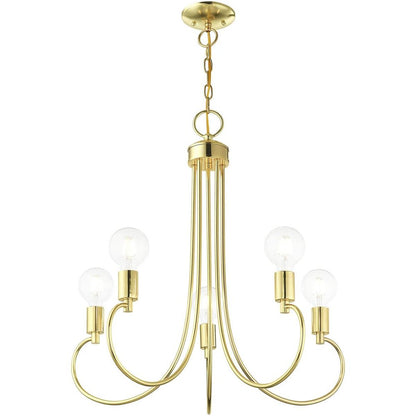 Brass Five Light Metal Dimmable Chandelier With Shades HomeRoots