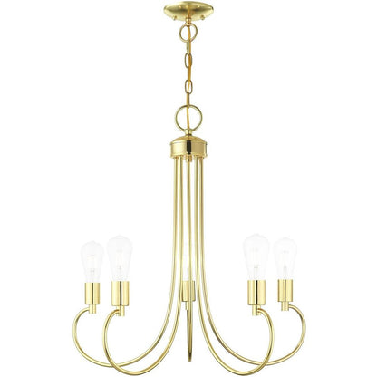 Brass Five Light Metal Dimmable Chandelier With Shades HomeRoots
