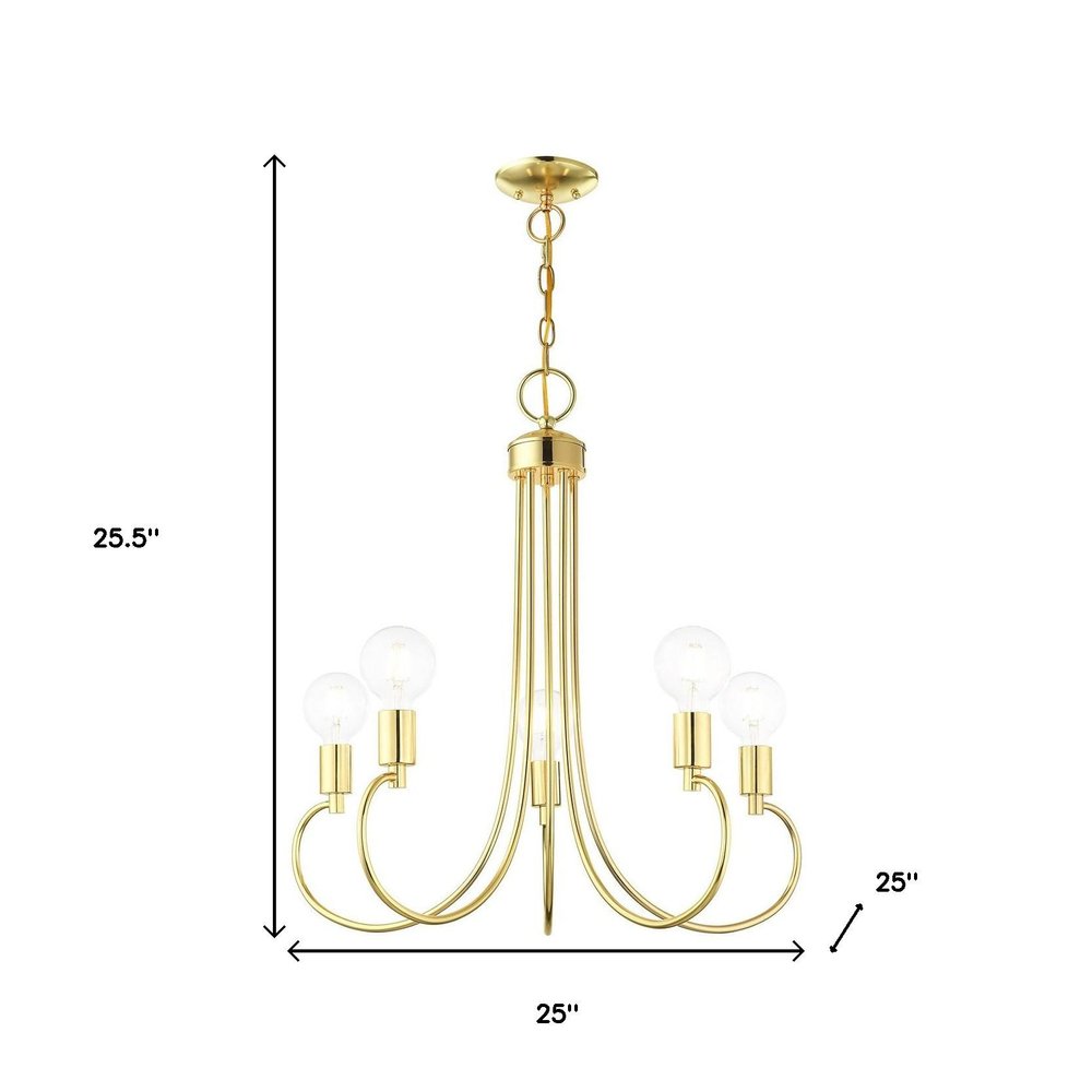 Brass Five Light Metal Dimmable Chandelier With Shades HomeRoots