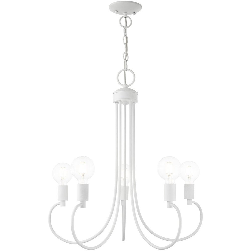 White Five Light Metal Dimmable Chandelier With Shades HomeRoots