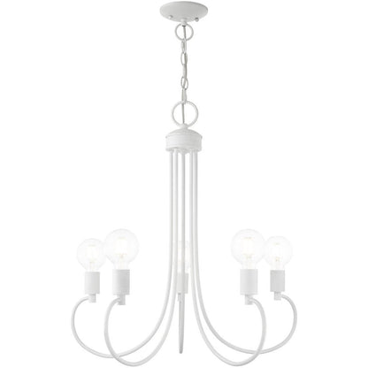White Five Light Metal Dimmable Chandelier With Shades HomeRoots