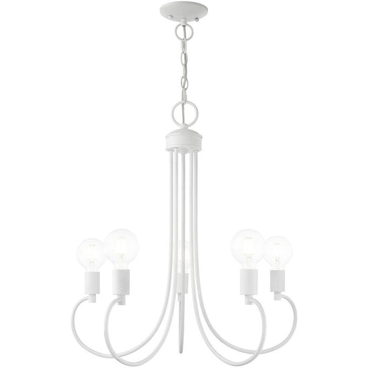 White Five Light Metal Dimmable Chandelier With Shades HomeRoots