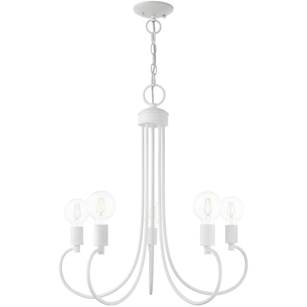 White Five Light Metal Dimmable Chandelier With Shades HomeRoots
