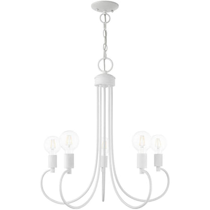 White Five Light Metal Dimmable Chandelier With Shades HomeRoots