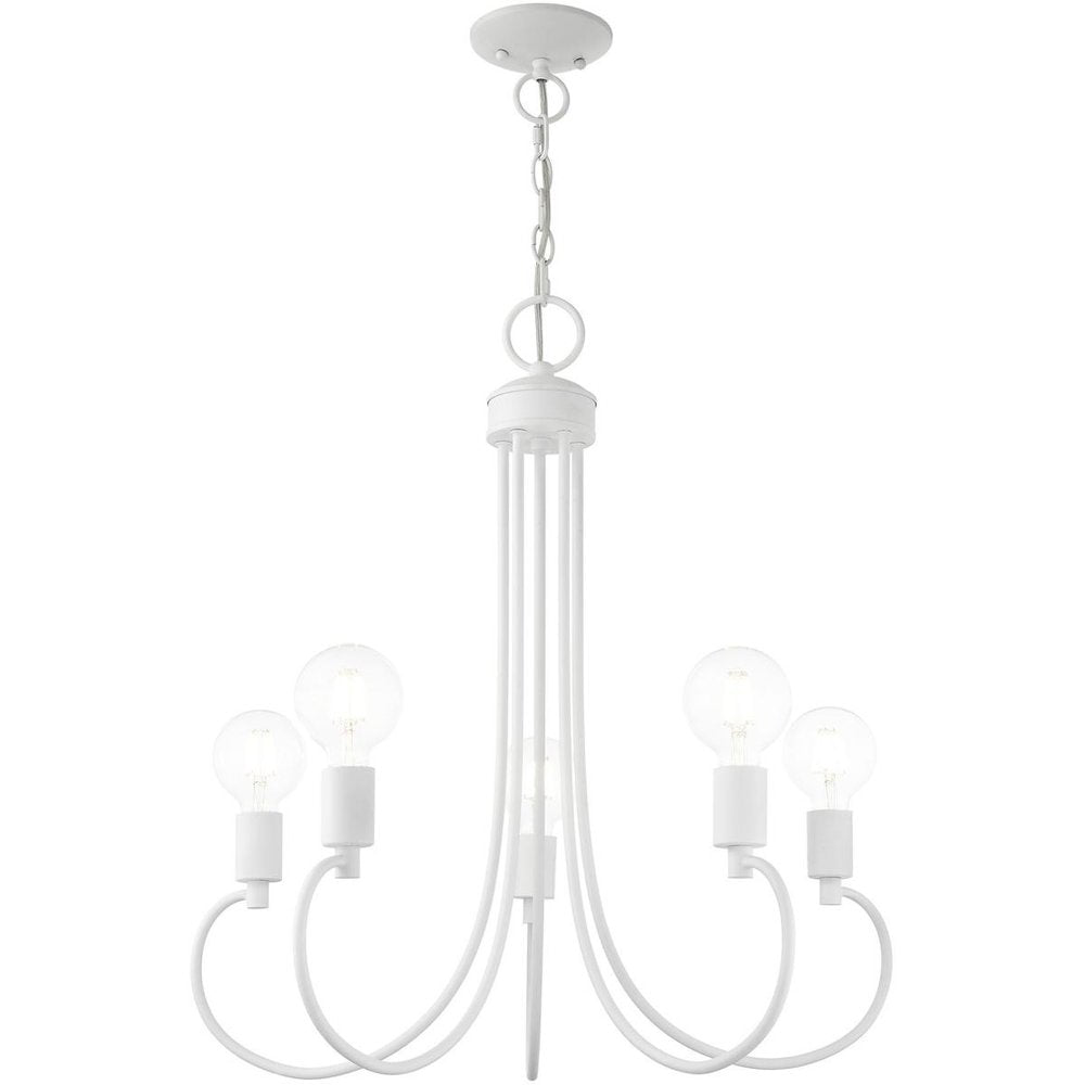 White Five Light Metal Dimmable Chandelier With Shades HomeRoots