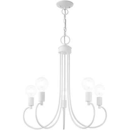White Five Light Metal Dimmable Chandelier With Shades HomeRoots