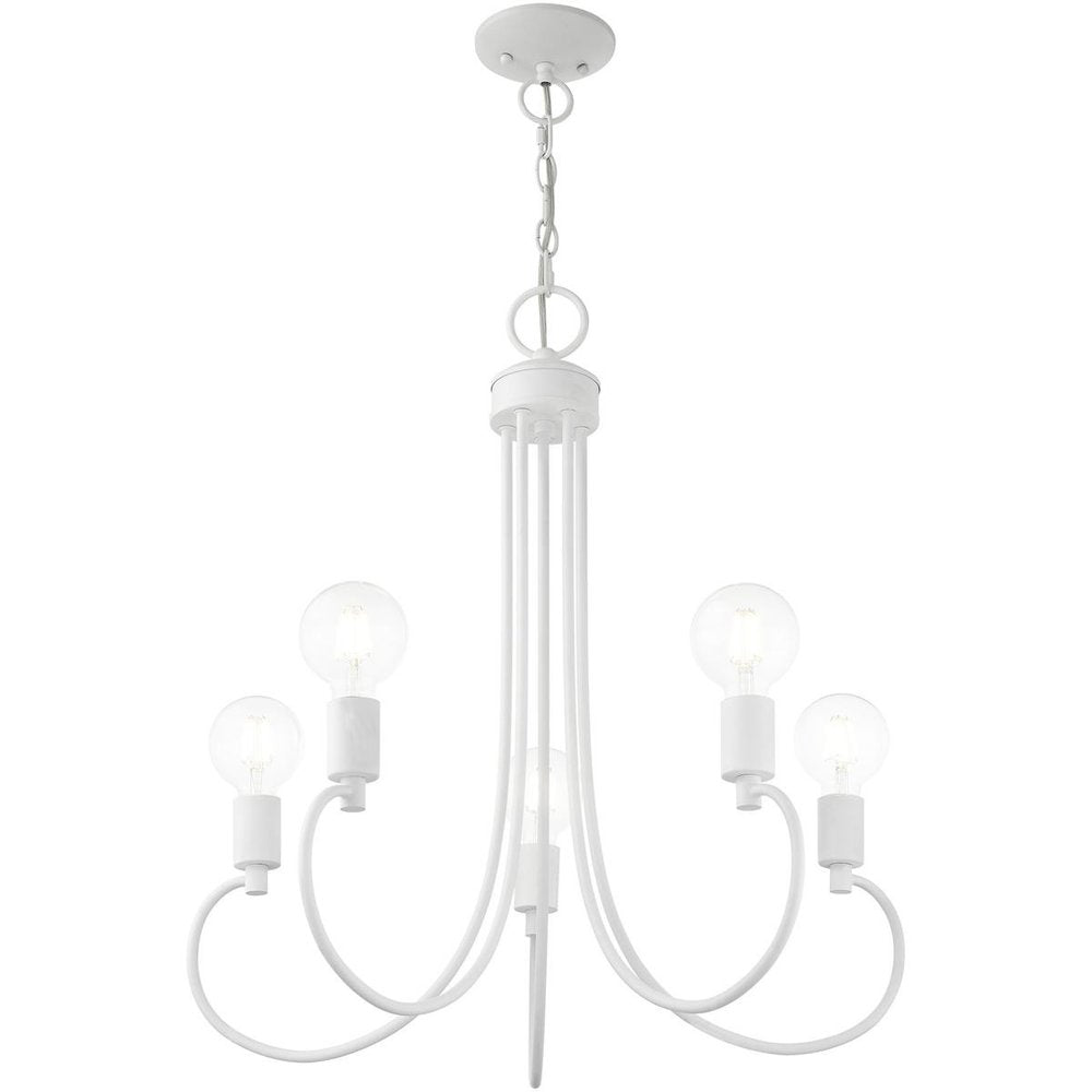 White Five Light Metal Dimmable Chandelier With Shades HomeRoots