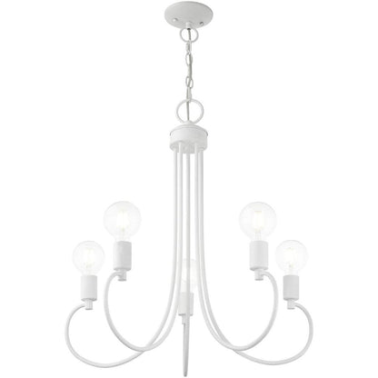 White Five Light Metal Dimmable Chandelier With Shades HomeRoots