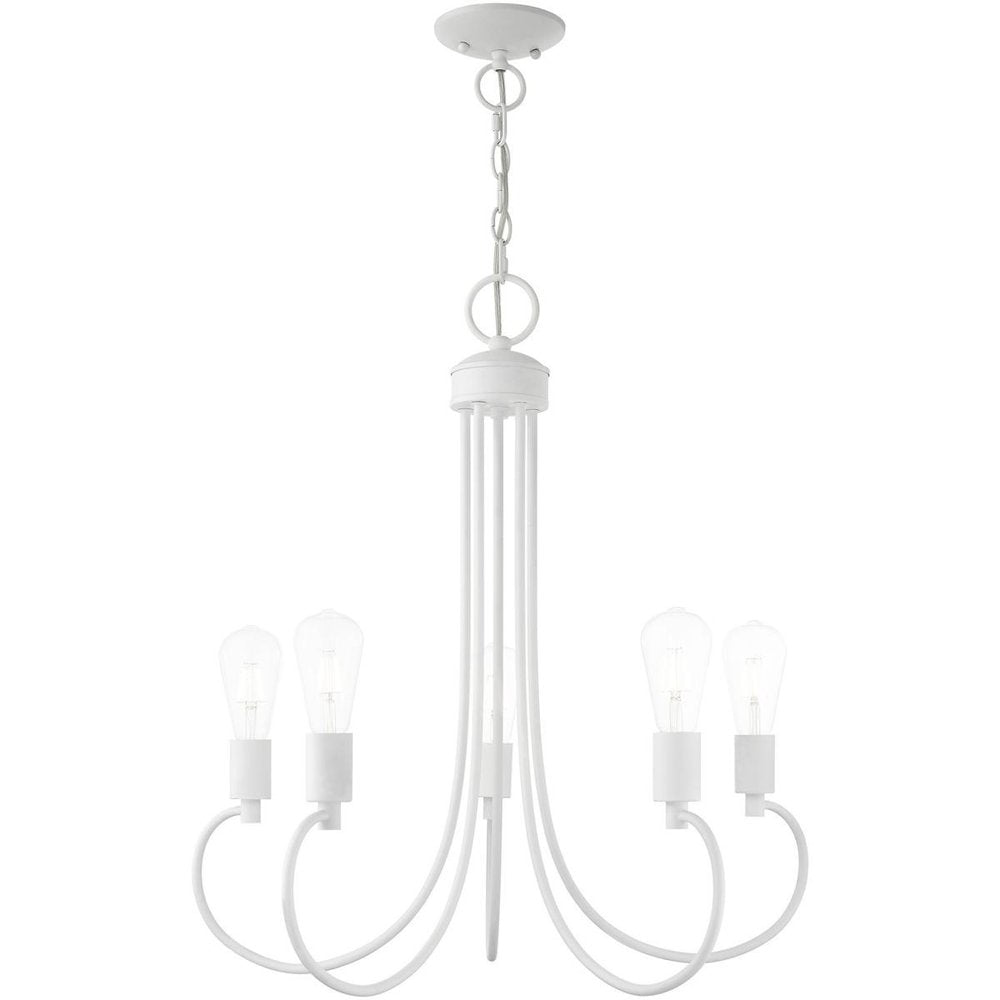 White Five Light Metal Dimmable Chandelier With Shades HomeRoots