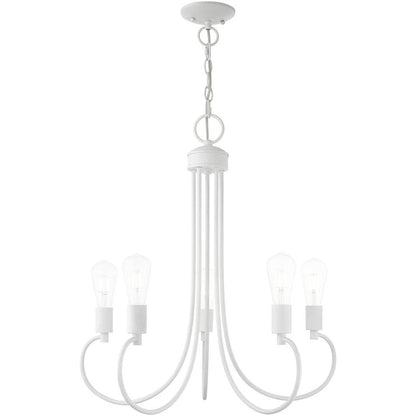 White Five Light Metal Dimmable Chandelier With Shades HomeRoots