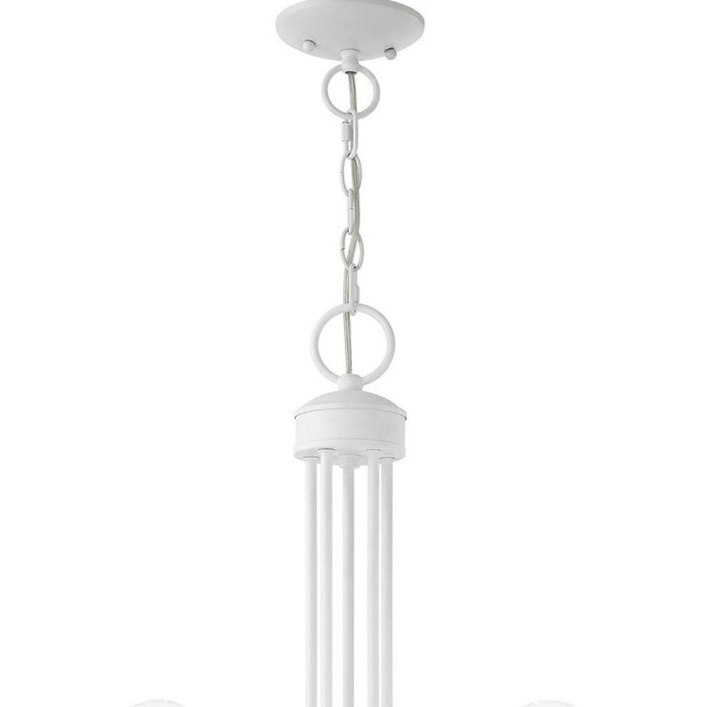 White Five Light Metal Dimmable Chandelier With Shades HomeRoots