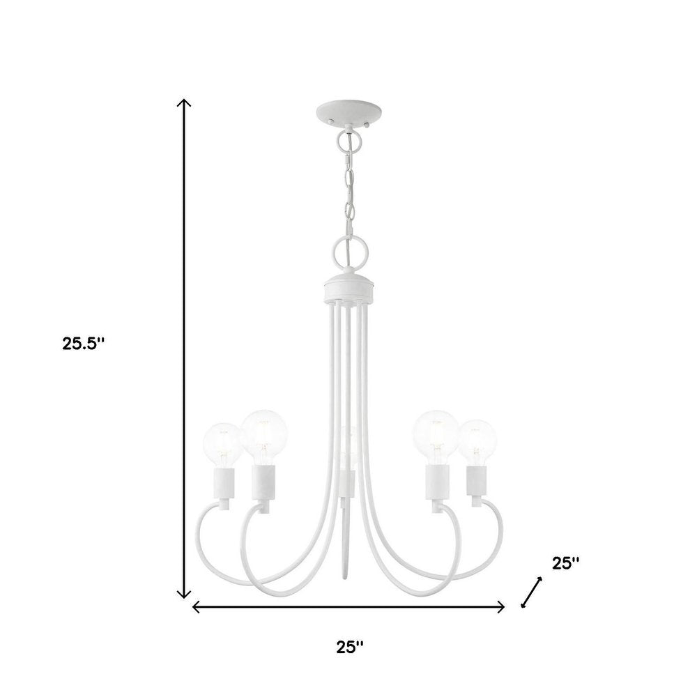 White Five Light Metal Dimmable Chandelier With Shades HomeRoots