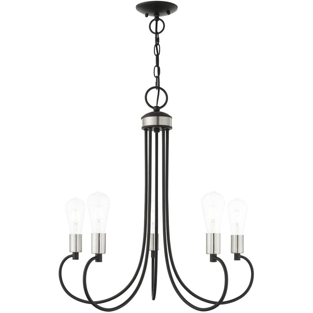 Black Five Light Metal Dimmable Chandelier With Shades HomeRoots