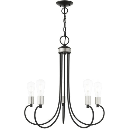 Black Five Light Metal Dimmable Chandelier With Shades HomeRoots