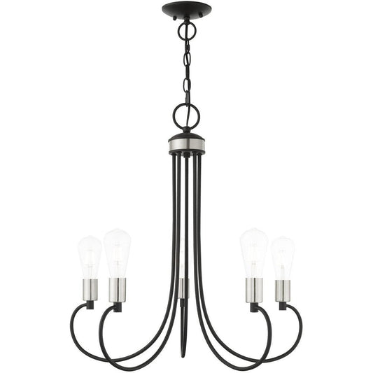 Black Five Light Metal Dimmable Chandelier With Shades HomeRoots