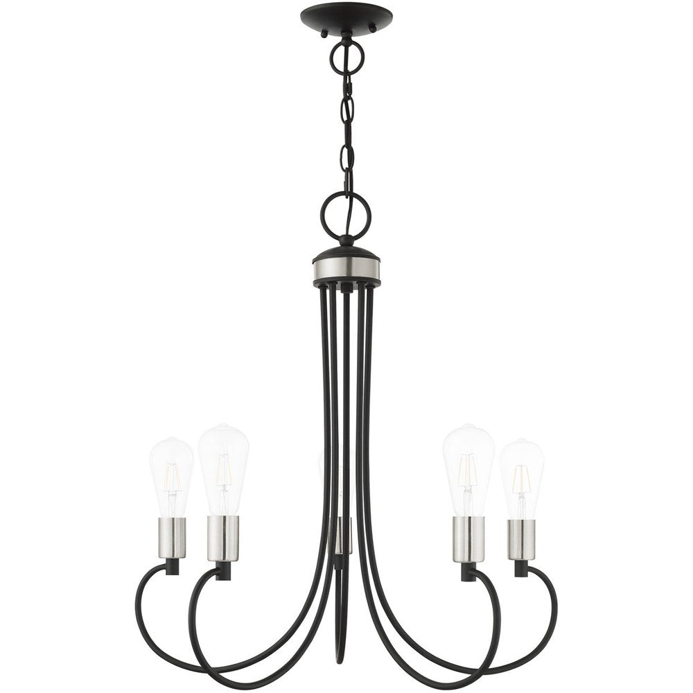 Black Five Light Metal Dimmable Chandelier With Shades HomeRoots