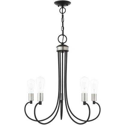Black Five Light Metal Dimmable Chandelier With Shades HomeRoots