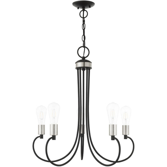 Black Five Light Metal Dimmable Chandelier With Shades HomeRoots