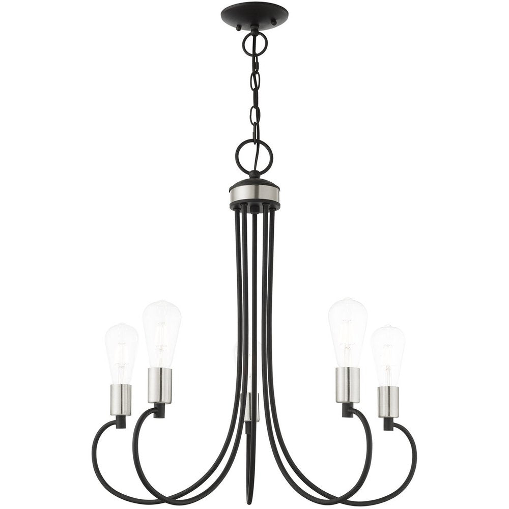 Black Five Light Metal Dimmable Chandelier With Shades HomeRoots
