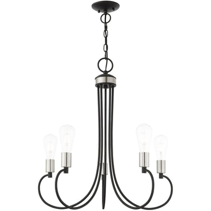 Black Five Light Metal Dimmable Chandelier With Shades HomeRoots