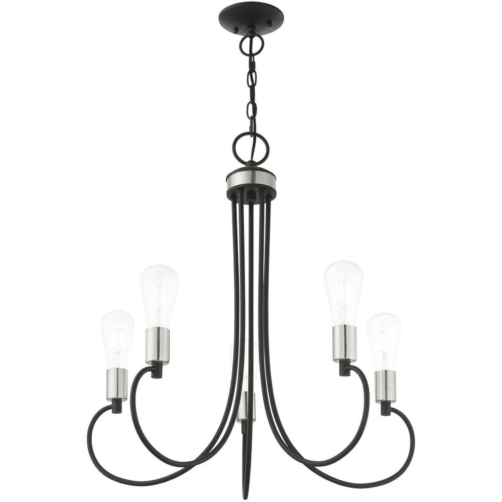 Black Five Light Metal Dimmable Chandelier With Shades HomeRoots