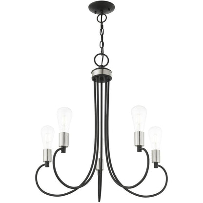 Black Five Light Metal Dimmable Chandelier With Shades HomeRoots